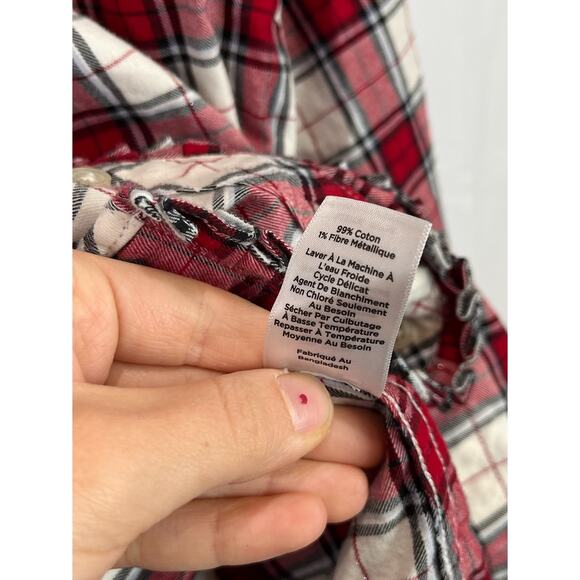 TALBOTS 2XP Petite Plus Plaid Button Up Ruffle Shirt Shimmer Flannel Red White - Picture 9 of 9